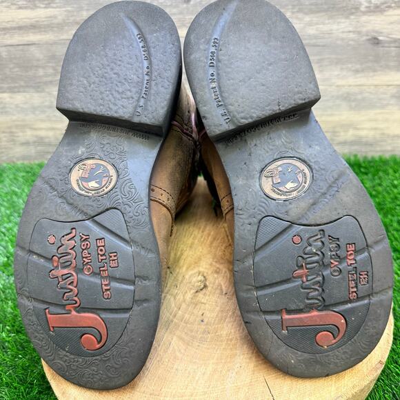 Justin Women - Size 9B - Gypsy Brown / Pink Steel Toe Cowboy Boots WKL9980 - Picture 7 of 10